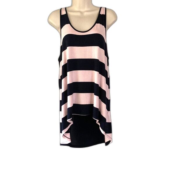 BANANA REPUBLIC Tunic Tank Top Pink Black Stripes Womens Large - Picture 1 of 9